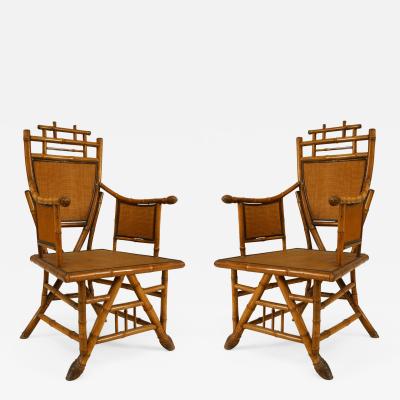 PAIR English Victorian bamboo shield back arm chairs