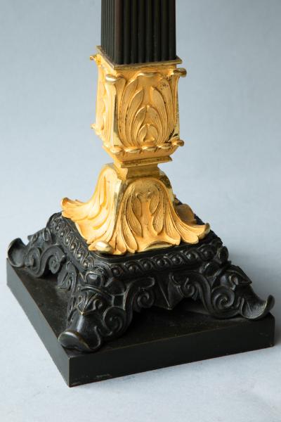 PAIR FIVE ARM LOUIS PHILIP PATINATED AND GILT BRONZE CANDELABRA Circa 1840