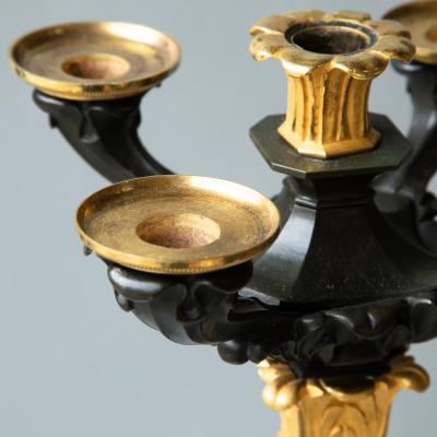 PAIR FIVE ARM LOUIS PHILIP PATINATED AND GILT BRONZE CANDELABRA Circa 1840