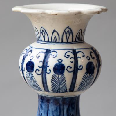 PAIR OF 18TH CENTURY DUTCH DELFT BLUE AND WHITE WAISTED BOTTLE VASE