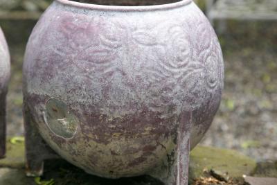 PAIR OF 1920S FRENCH CAST IRON JARDINIERES WITH ORIGINAL PURPLE PAINT