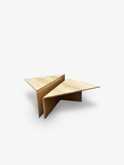 PAIR OF 1970S UP UP TRIANGLE TABLES IN TRAVERTINE