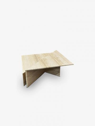 PAIR OF 1970S UP UP TRIANGLE TABLES IN TRAVERTINE