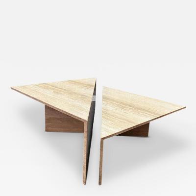 PAIR OF 1970S UP UP TRIANGLE TABLES IN TRAVERTINE