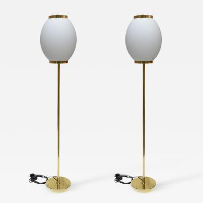 PAIR OF 1980S FLOOR LAMPS BRASS AND GLASS ITALIAN DESIGN