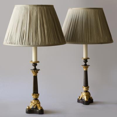 PAIR OF 19TH CENTURY BRONZE CANDLESTICKS CONVERTED TO TABLE LAMPS