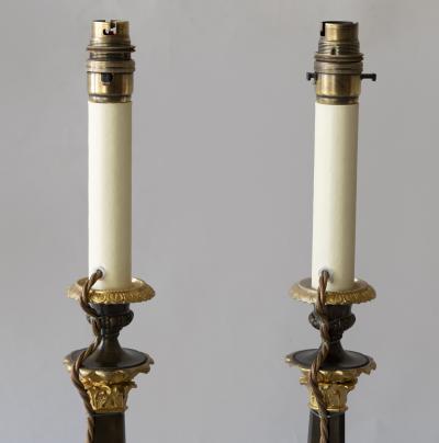 PAIR OF 19TH CENTURY BRONZE CANDLESTICKS CONVERTED TO TABLE LAMPS