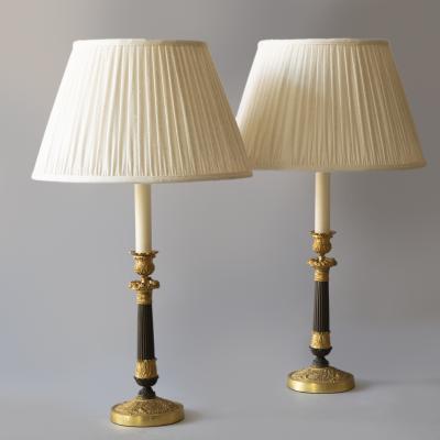 PAIR OF 19TH CENTURY BRONZE CANDLESTICKS CONVERTED TO TABLE LAMPS
