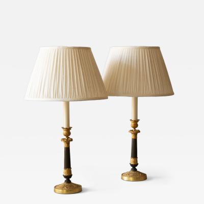 PAIR OF 19TH CENTURY BRONZE CANDLESTICKS CONVERTED TO TABLE LAMPS