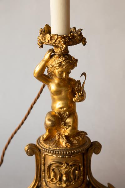 PAIR OF 19TH CENTURY GILT BRONZE CANDLESTICKS CONVERTED TO TABLE LAMPS