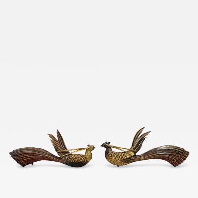 PAIR OF 19TH CENTURY ITALIAN GILT AND POLYCHROME SCULPTURES OF BIRDS OF PARADISE