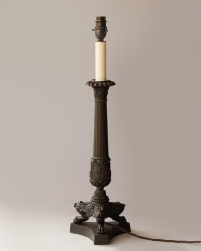 PAIR OF 19TH CENTURY PATINATED BRONZE CANDLESTICKS LAMPS CONVERTED