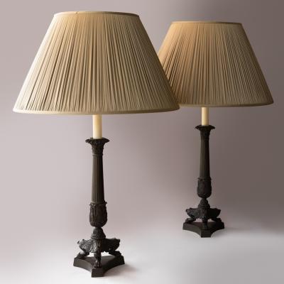 PAIR OF 19TH CENTURY PATINATED BRONZE CANDLESTICKS LAMPS CONVERTED