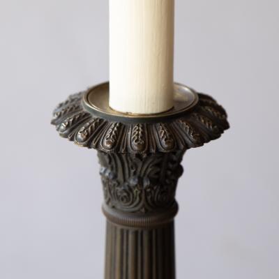 PAIR OF 19TH CENTURY PATINATED BRONZE CANDLESTICKS LAMPS CONVERTED
