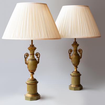 PAIR OF 19TH CENTURY TOLE ARGAND OIL LAMPS CONVERTED TO ELECTRICITY