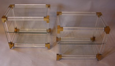 PAIR OF 3 TIERED LUCITE SIDE TABLES