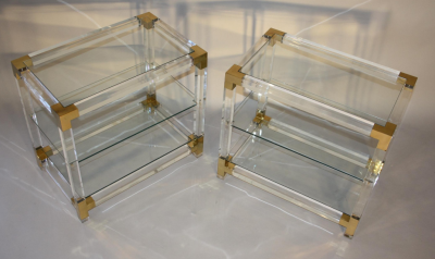 PAIR OF 3 TIERED LUCITE SIDE TABLES