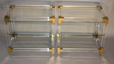 PAIR OF 3 TIERED LUCITE SIDE TABLES