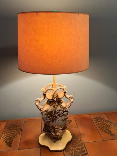 PAIR OF ART NOUVEAU EUROPEAN URN FORM CERAMIC LAMPS