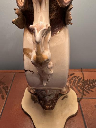 PAIR OF ART NOUVEAU EUROPEAN URN FORM CERAMIC LAMPS