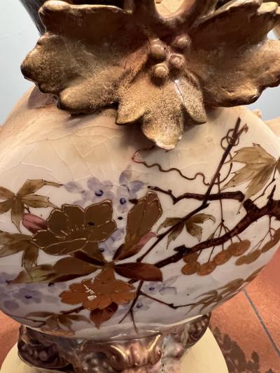 PAIR OF ART NOUVEAU EUROPEAN URN FORM CERAMIC LAMPS