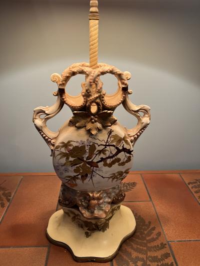 PAIR OF ART NOUVEAU EUROPEAN URN FORM CERAMIC LAMPS