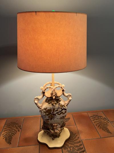 PAIR OF ART NOUVEAU EUROPEAN URN FORM CERAMIC LAMPS