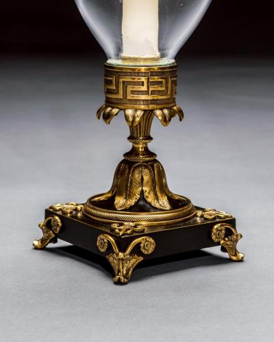 PAIR OF BRONZE GILT LACQUERED REGENCY HURRICANE LIGHTS