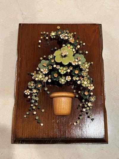 PAIR OF BRUTALIST ENAMEL FLOWER NAIL ART WALL ART