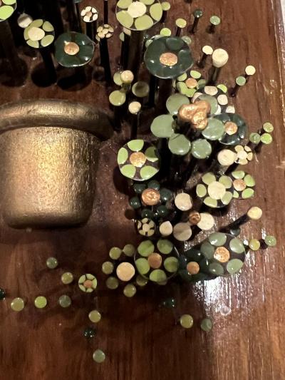 PAIR OF BRUTALIST ENAMEL FLOWER NAIL ART WALL ART