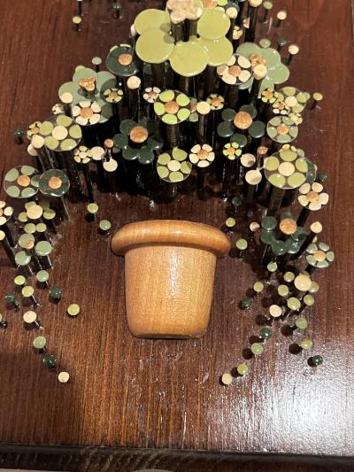 PAIR OF BRUTALIST ENAMEL FLOWER NAIL ART WALL ART