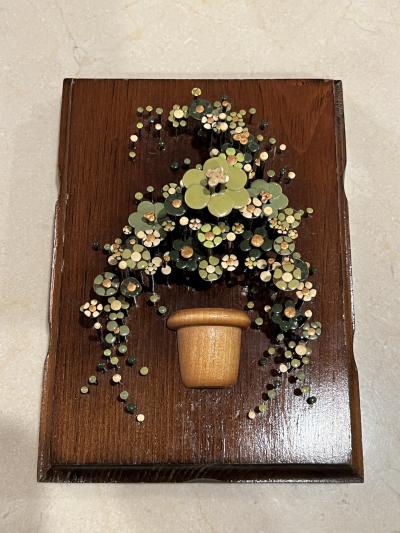 PAIR OF BRUTALIST ENAMEL FLOWER NAIL ART WALL ART