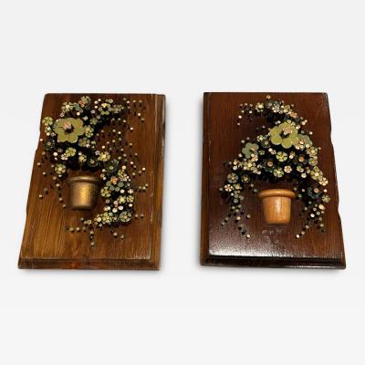 PAIR OF BRUTALIST ENAMEL FLOWER NAIL ART WALL ART