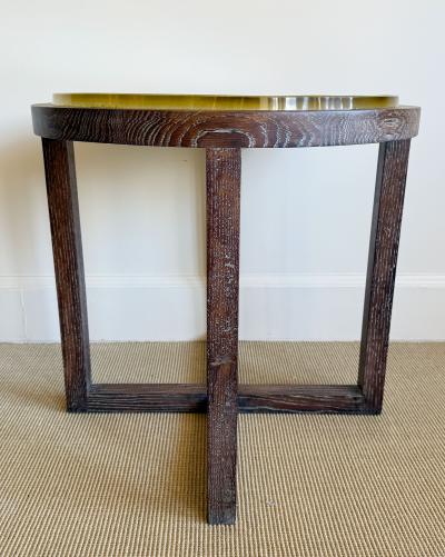 PAIR OF CERUSED OAK TABLES WITH SAIN GOBAIN GLASS TOPS