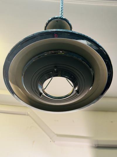 PAIR OF CHROME CREAM ENAMEL ART DECO SPACE DISC LIGHT FIXTURES