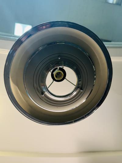 PAIR OF CHROME CREAM ENAMEL ART DECO SPACE DISC LIGHT FIXTURES