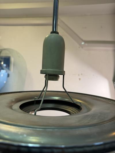 PAIR OF CHROME CREAM ENAMEL ART DECO SPACE DISC LIGHT FIXTURES