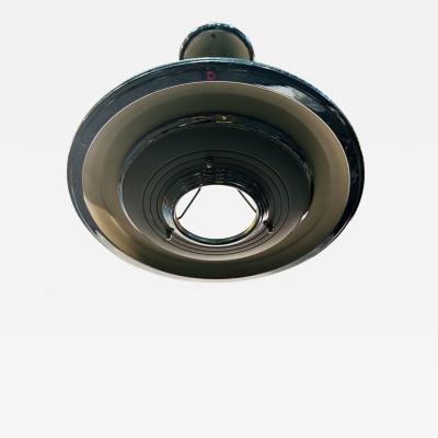 PAIR OF CHROME CREAM ENAMEL ART DECO SPACE DISC LIGHT FIXTURES