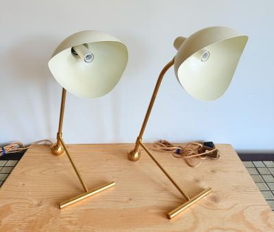 PAIR OF CREME BRASS TASK LAMPS