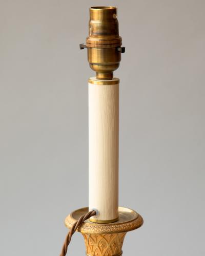 PAIR OF EARLY 19TH CENTURY GILT BRONZE CANDLESTICKS CONVERTED TO TABLE LAMPS