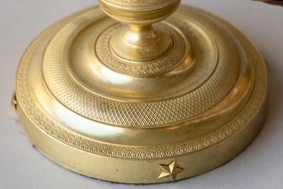 PAIR OF EARLY 19TH CENTURY GILT BRONZE CANDLESTICKS CONVERTED TO TABLE LAMPS