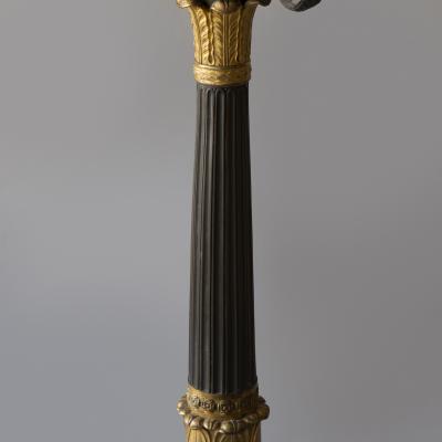 PAIR OF EARLY 19TH CENTURY PATINATED AND GILT BRONZE SIX LIGHT CANDELABRA