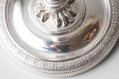 PAIR OF EARLY 19TH CENTURY RETOUR DEGYPTE SILVER PLATED BRONZE CANDLESTICKS