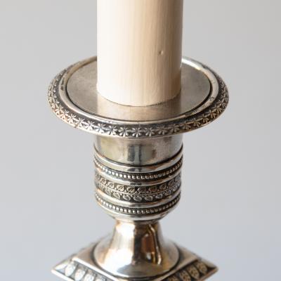 PAIR OF EMPIRE PERIOD SILVER CANDLESTICKS CONVERTED TO TABLE LAMPS