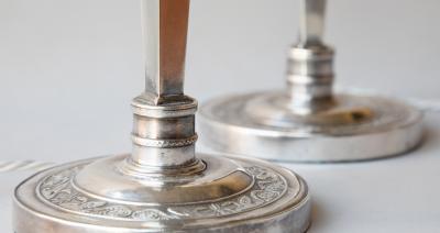 PAIR OF EMPIRE PERIOD SILVER CANDLESTICKS CONVERTED TO TABLE LAMPS