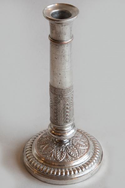 PAIR OF EMPIRE SILVER PLATE CANDLESTICKS
