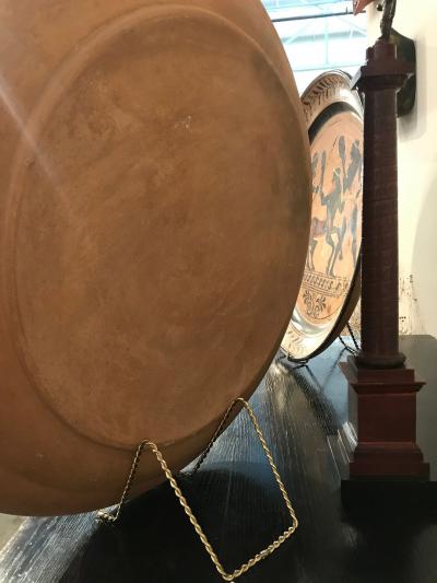 PAIR OF ETRUSCAN STYLE HAND PAINTED TERRACOTTA CHARGERS