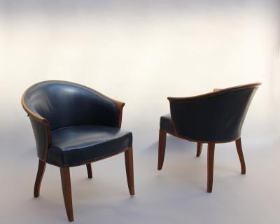 PAIR OF FINE FRENCH ART DECO WALNUT VISITOR ARMCHAIRS BY LELEU