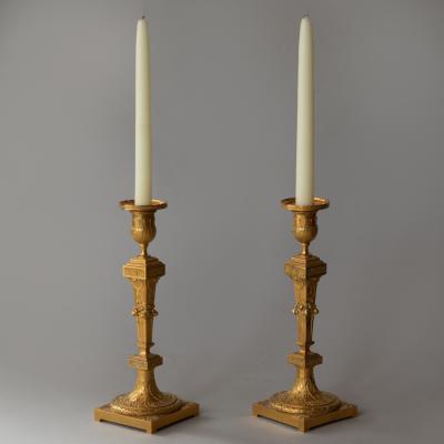 PAIR OF FINE QUALITY 19TH CENTURY GILT BRONZE CANDLESTICKS