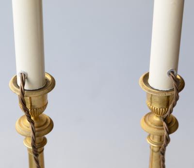 PAIR OF FINE QUALITY GILT BRONZE CANDLESTICKS CONVERTED TO TABLE LAMPS